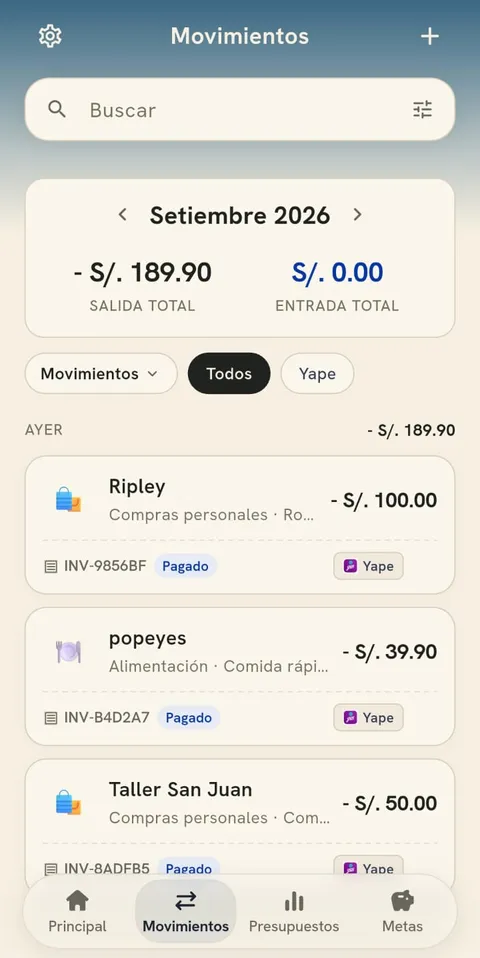 Movimientos de septiembre con salidas y entradas