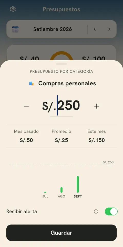 Crear presupuesto de Compras personales comparado con meses pasados