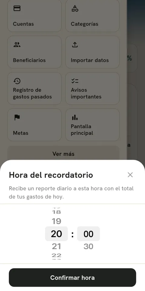 Elige la hora de tu recordatorio diario